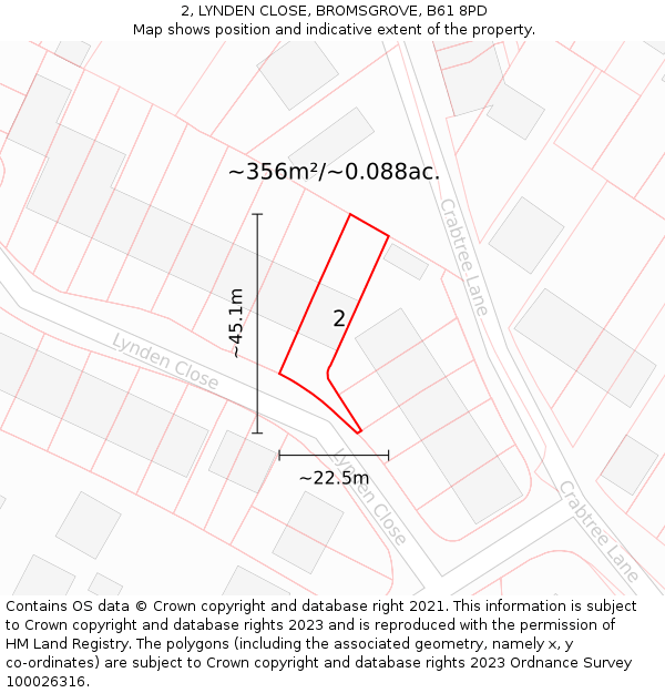 2, LYNDEN CLOSE, BROMSGROVE, B61 8PD: Plot and title map