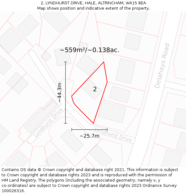 2, LYNDHURST DRIVE, HALE, ALTRINCHAM, WA15 8EA: Plot and title map