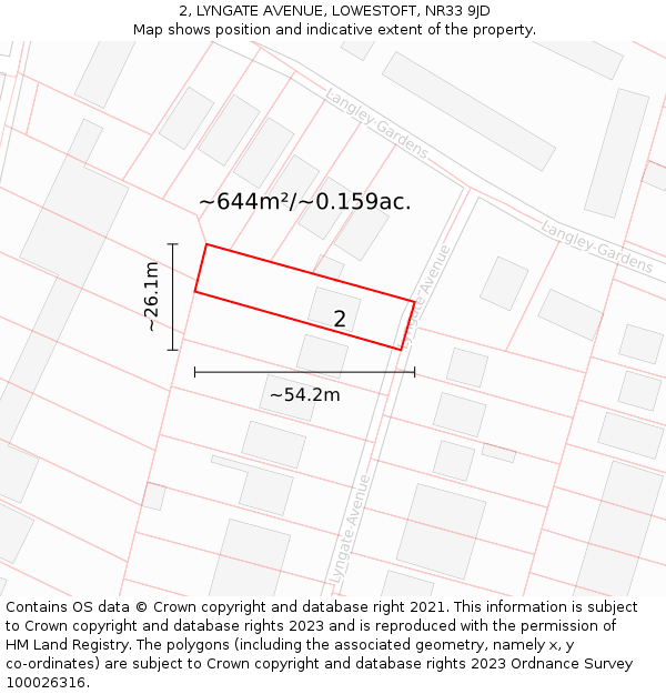 2, LYNGATE AVENUE, LOWESTOFT, NR33 9JD: Plot and title map