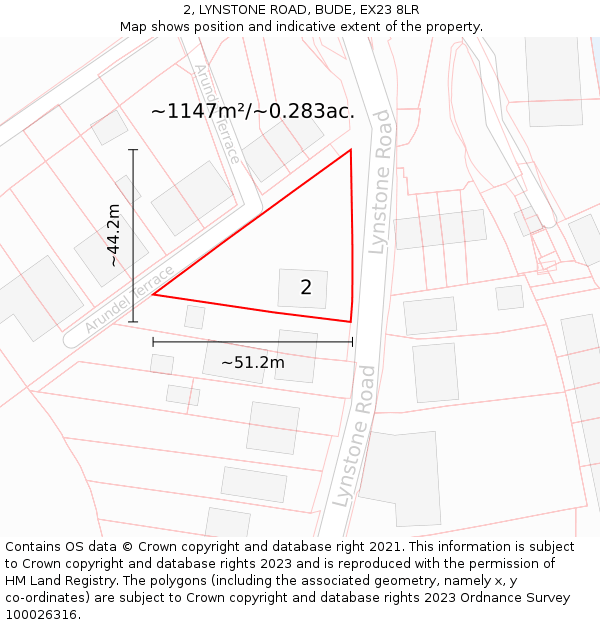 2, LYNSTONE ROAD, BUDE, EX23 8LR: Plot and title map
