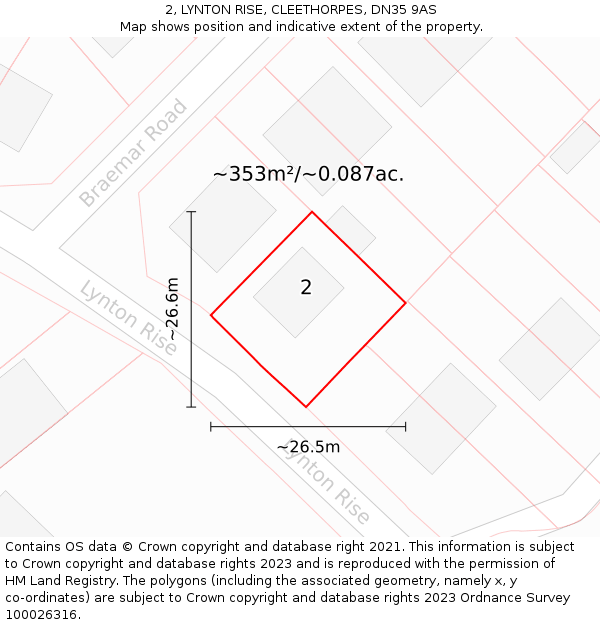 2, LYNTON RISE, CLEETHORPES, DN35 9AS: Plot and title map