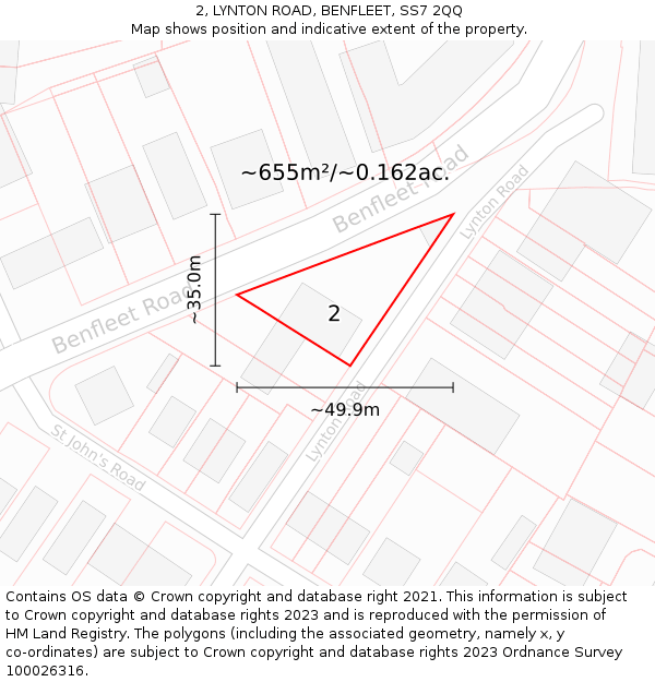 2, LYNTON ROAD, BENFLEET, SS7 2QQ: Plot and title map