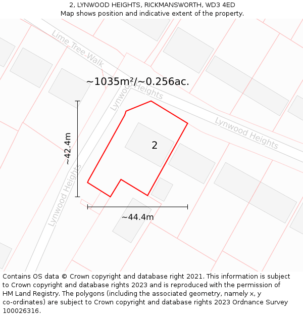2, LYNWOOD HEIGHTS, RICKMANSWORTH, WD3 4ED: Plot and title map