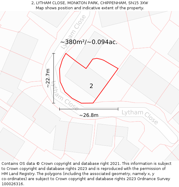 2, LYTHAM CLOSE, MONKTON PARK, CHIPPENHAM, SN15 3XW: Plot and title map