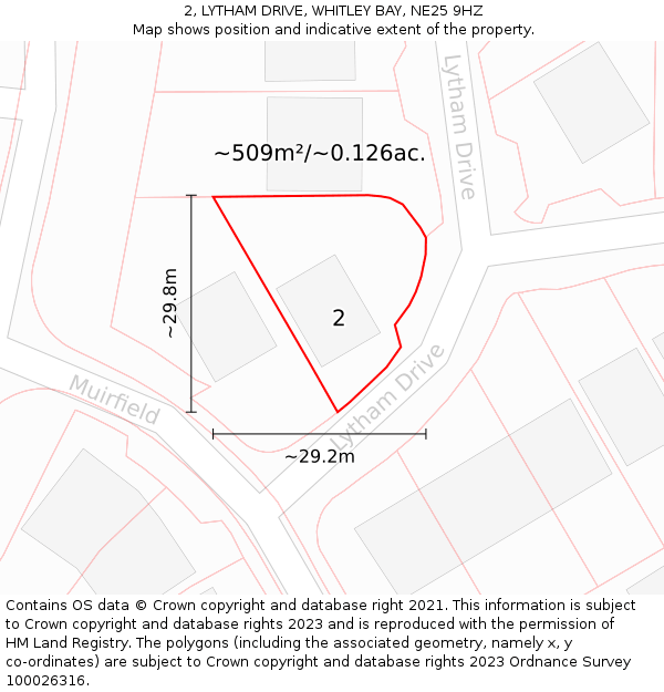 2, LYTHAM DRIVE, WHITLEY BAY, NE25 9HZ: Plot and title map