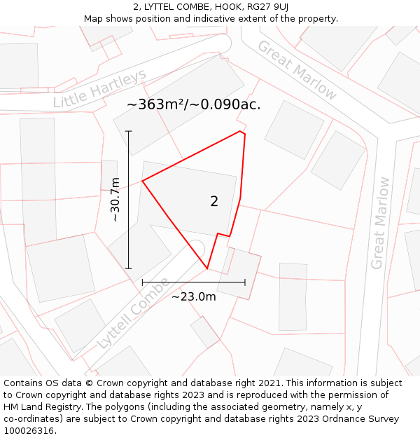 2, LYTTEL COMBE, HOOK, RG27 9UJ: Plot and title map
