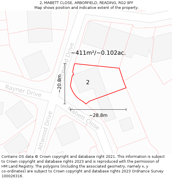 2, MABETT CLOSE, ARBORFIELD, READING, RG2 9FF: Plot and title map