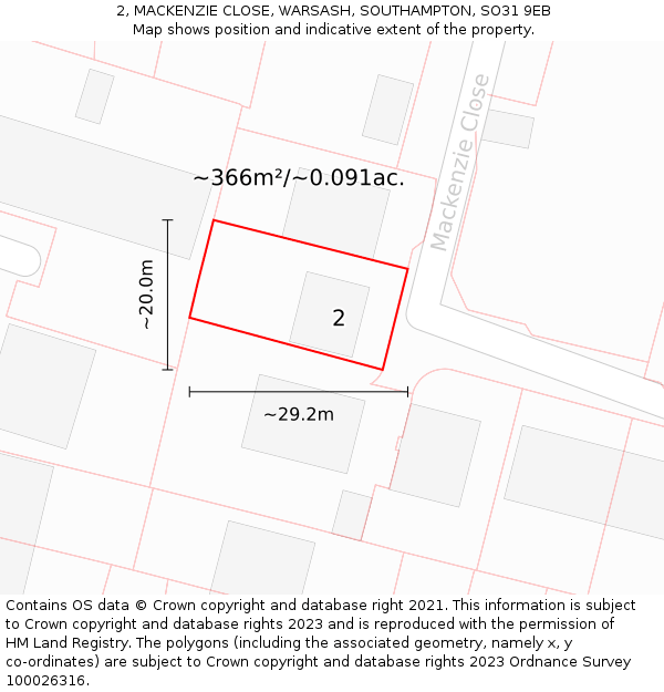 2, MACKENZIE CLOSE, WARSASH, SOUTHAMPTON, SO31 9EB: Plot and title map