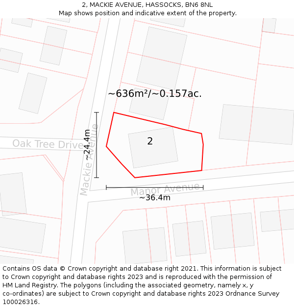 2, MACKIE AVENUE, HASSOCKS, BN6 8NL: Plot and title map