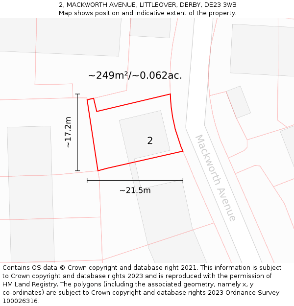 2, MACKWORTH AVENUE, LITTLEOVER, DERBY, DE23 3WB: Plot and title map