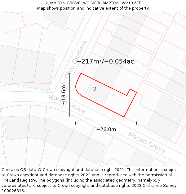 2, MACON GROVE, WOLVERHAMPTON, WV10 6FB: Plot and title map