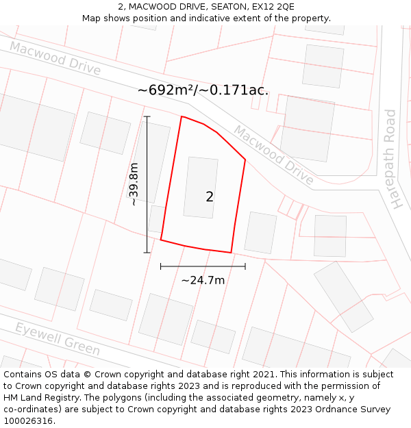 2, MACWOOD DRIVE, SEATON, EX12 2QE: Plot and title map