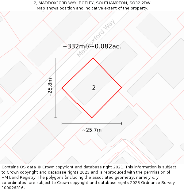 2, MADDOXFORD WAY, BOTLEY, SOUTHAMPTON, SO32 2DW: Plot and title map