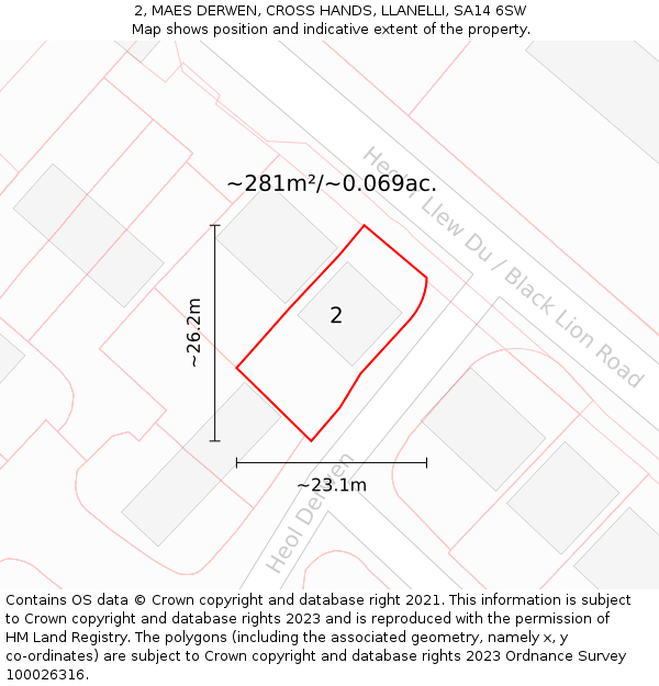 2, MAES DERWEN, CROSS HANDS, LLANELLI, SA14 6SW: Plot and title map