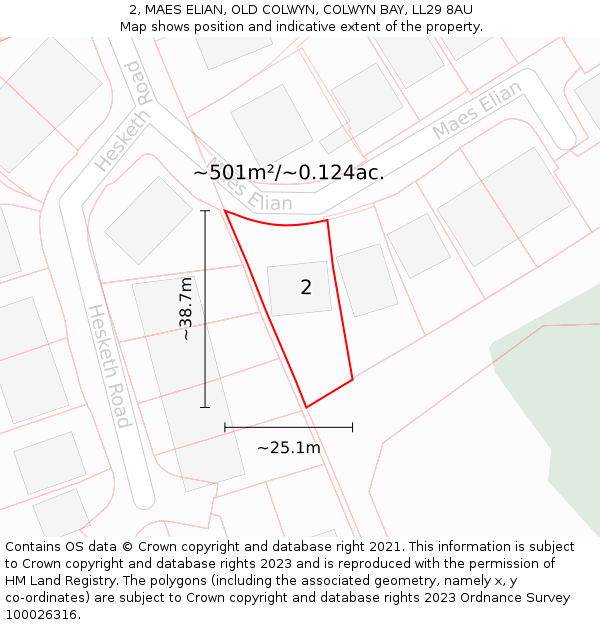 2, MAES ELIAN, OLD COLWYN, COLWYN BAY, LL29 8AU: Plot and title map