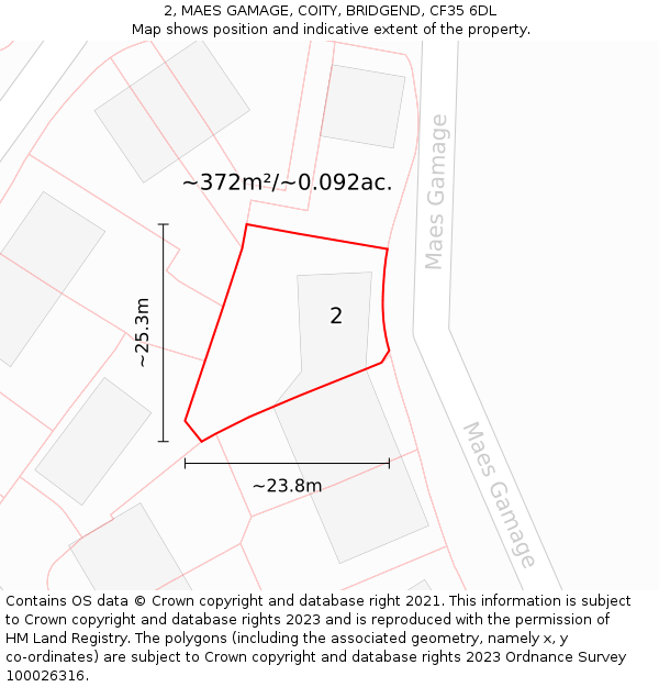 2, MAES GAMAGE, COITY, BRIDGEND, CF35 6DL: Plot and title map