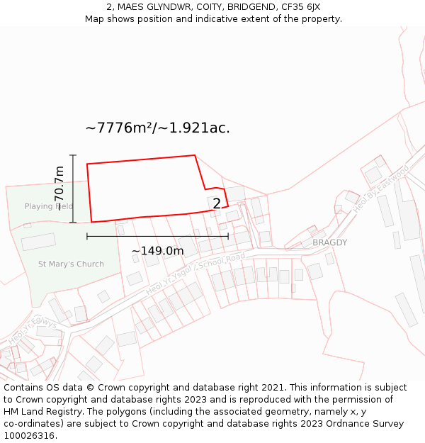 2, MAES GLYNDWR, COITY, BRIDGEND, CF35 6JX: Plot and title map