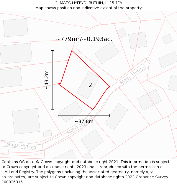 2, MAES HYFRYD, RUTHIN, LL15 1FA: Plot and title map