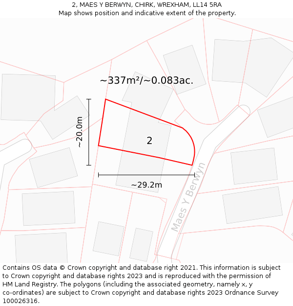 2, MAES Y BERWYN, CHIRK, WREXHAM, LL14 5RA: Plot and title map