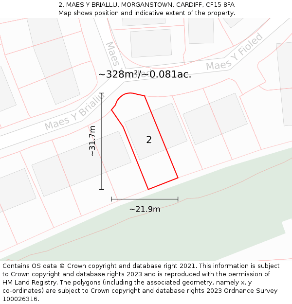 2, MAES Y BRIALLU, MORGANSTOWN, CARDIFF, CF15 8FA: Plot and title map