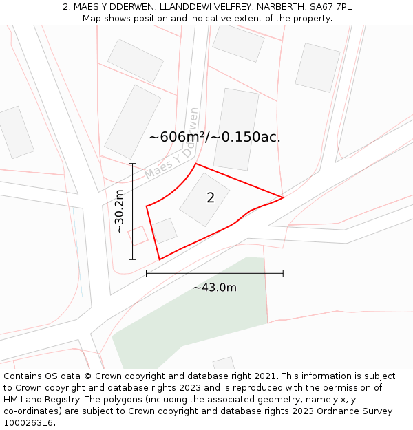 2, MAES Y DDERWEN, LLANDDEWI VELFREY, NARBERTH, SA67 7PL: Plot and title map
