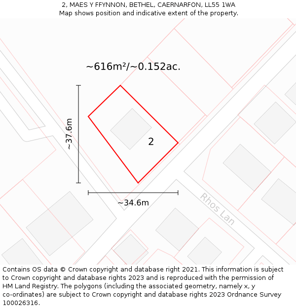 2, MAES Y FFYNNON, BETHEL, CAERNARFON, LL55 1WA: Plot and title map