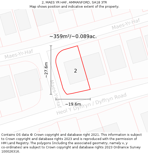 2, MAES YR HAF, AMMANFORD, SA18 3TR: Plot and title map