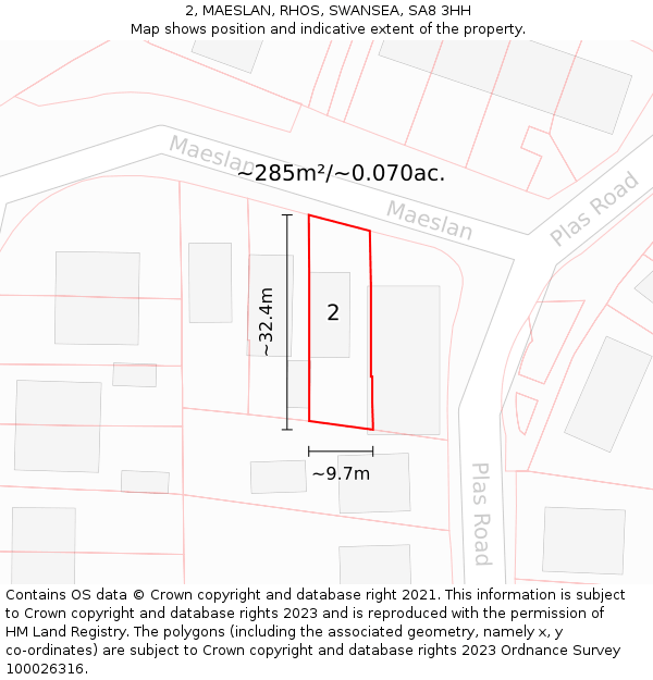 2, MAESLAN, RHOS, SWANSEA, SA8 3HH: Plot and title map
