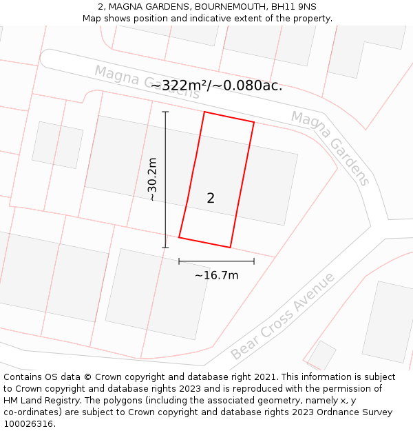 2, MAGNA GARDENS, BOURNEMOUTH, BH11 9NS: Plot and title map
