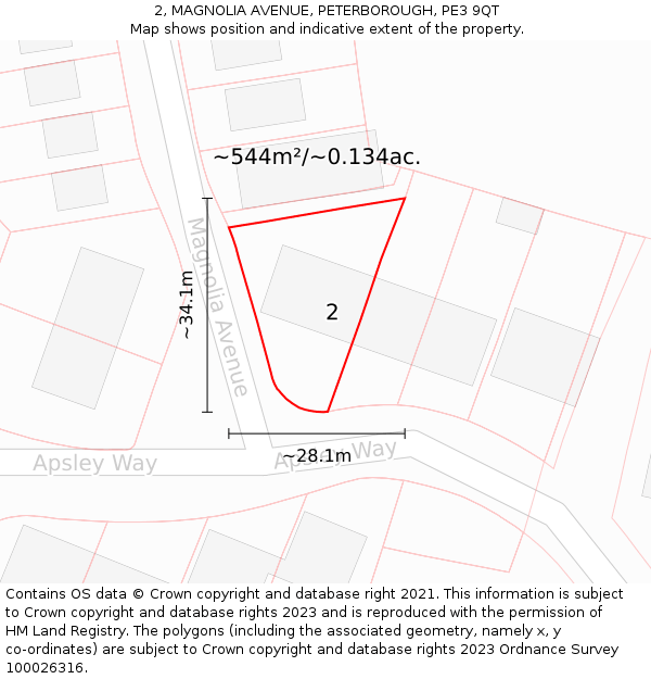 2, MAGNOLIA AVENUE, PETERBOROUGH, PE3 9QT: Plot and title map
