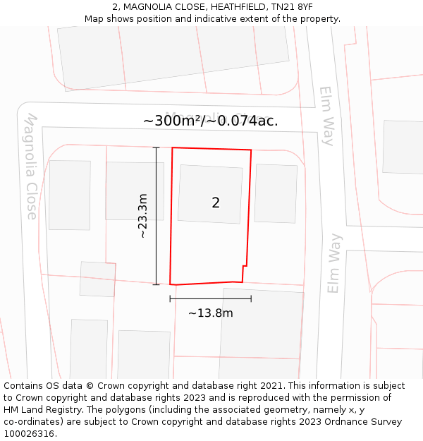 2, MAGNOLIA CLOSE, HEATHFIELD, TN21 8YF: Plot and title map