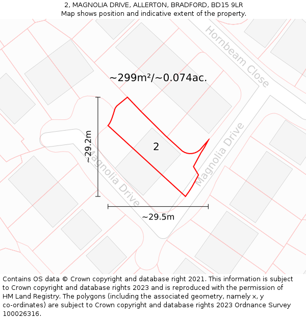 2, MAGNOLIA DRIVE, ALLERTON, BRADFORD, BD15 9LR: Plot and title map