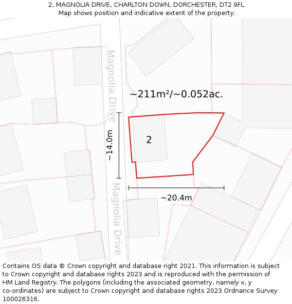 2, MAGNOLIA DRIVE, CHARLTON DOWN, DORCHESTER, DT2 9FL: Plot and title map