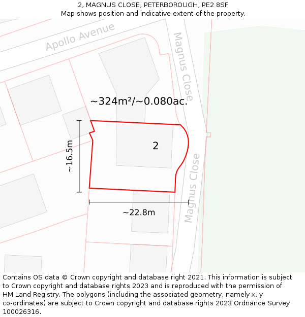 2, MAGNUS CLOSE, PETERBOROUGH, PE2 8SF: Plot and title map