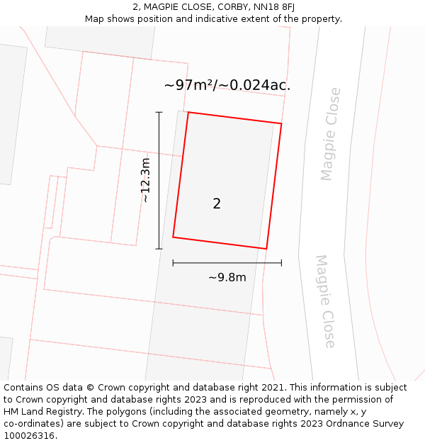 2, MAGPIE CLOSE, CORBY, NN18 8FJ: Plot and title map