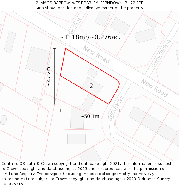 2, MAGS BARROW, WEST PARLEY, FERNDOWN, BH22 8PB: Plot and title map