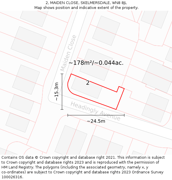 2, MAIDEN CLOSE, SKELMERSDALE, WN8 8JL: Plot and title map