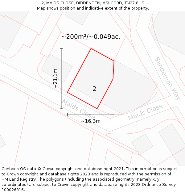 2, MAIDS CLOSE, BIDDENDEN, ASHFORD, TN27 8HS: Plot and title map