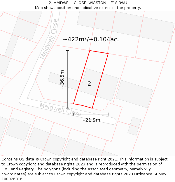 2, MAIDWELL CLOSE, WIGSTON, LE18 3WU: Plot and title map