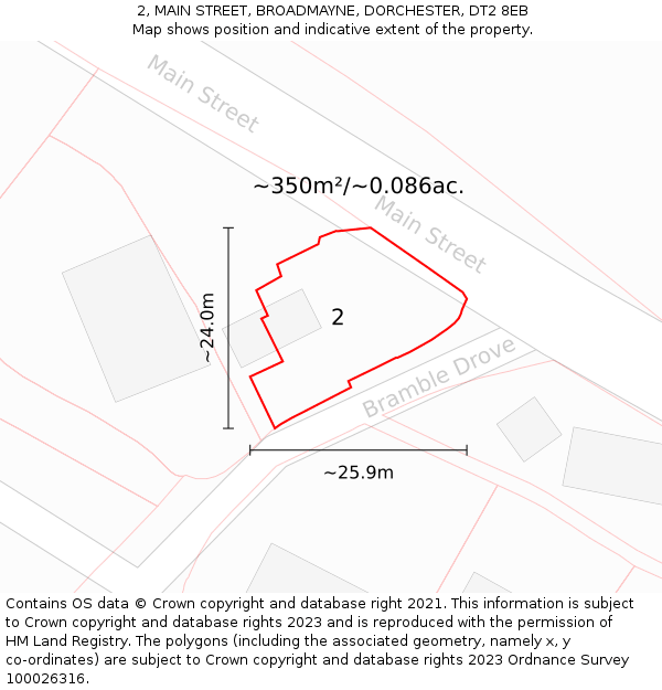 2, MAIN STREET, BROADMAYNE, DORCHESTER, DT2 8EB: Plot and title map