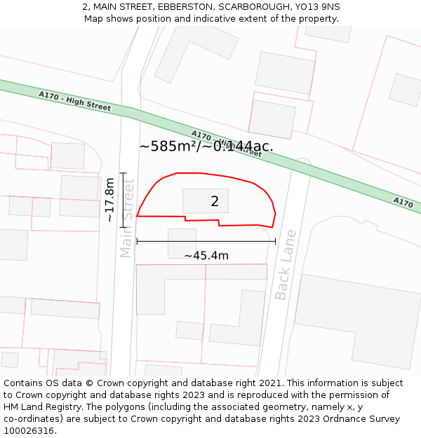 2, MAIN STREET, EBBERSTON, SCARBOROUGH, YO13 9NS: Plot and title map