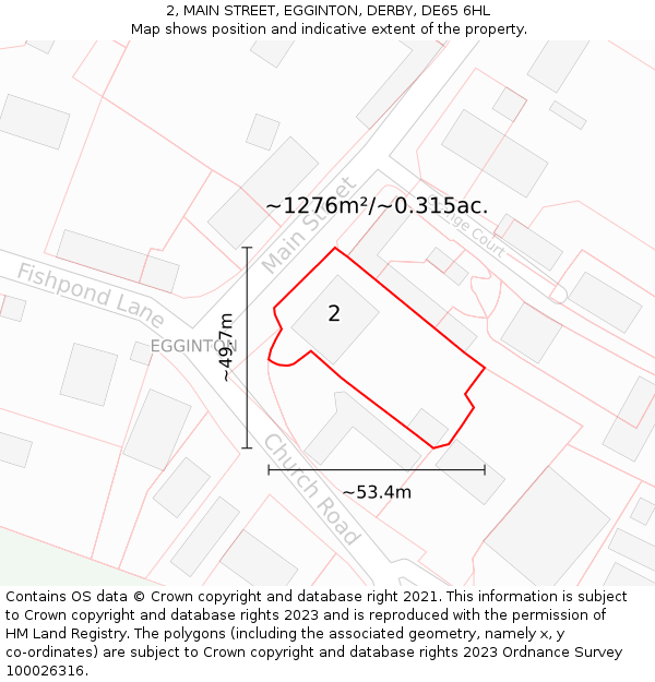 2, MAIN STREET, EGGINTON, DERBY, DE65 6HL: Plot and title map