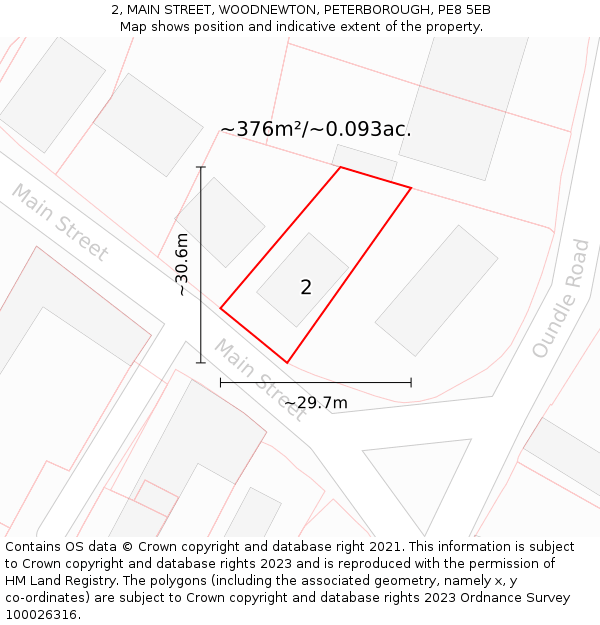 2, MAIN STREET, WOODNEWTON, PETERBOROUGH, PE8 5EB: Plot and title map