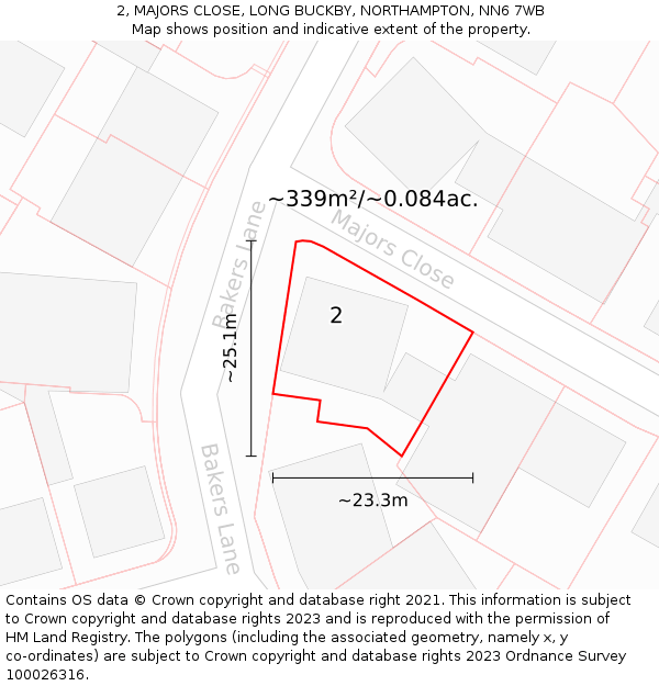 2, MAJORS CLOSE, LONG BUCKBY, NORTHAMPTON, NN6 7WB: Plot and title map