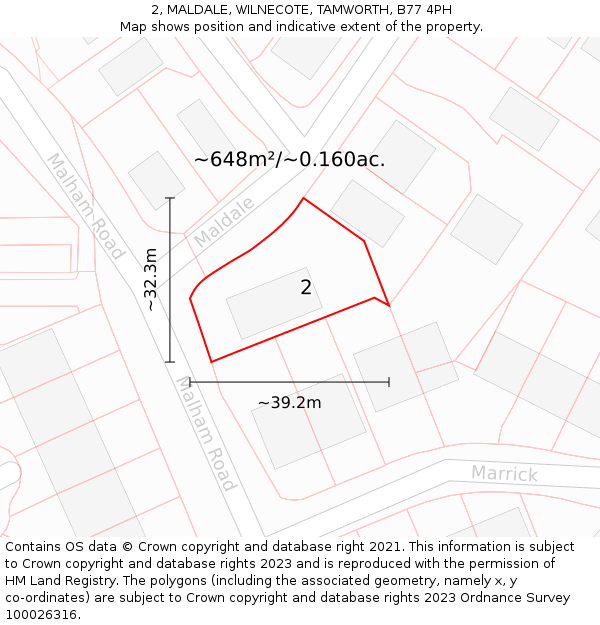 2, MALDALE, WILNECOTE, TAMWORTH, B77 4PH: Plot and title map