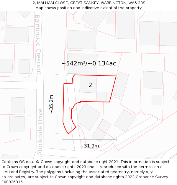 2, MALHAM CLOSE, GREAT SANKEY, WARRINGTON, WA5 3RS: Plot and title map
