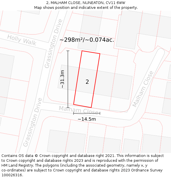 2, MALHAM CLOSE, NUNEATON, CV11 6WW: Plot and title map