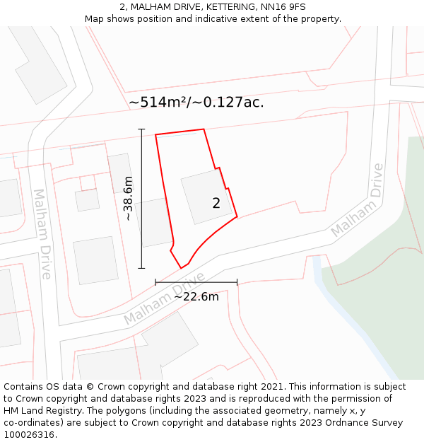 2, MALHAM DRIVE, KETTERING, NN16 9FS: Plot and title map