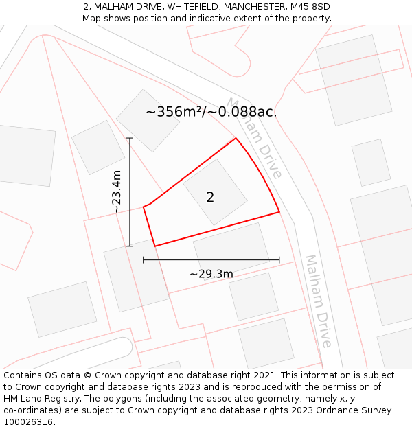 2, MALHAM DRIVE, WHITEFIELD, MANCHESTER, M45 8SD: Plot and title map