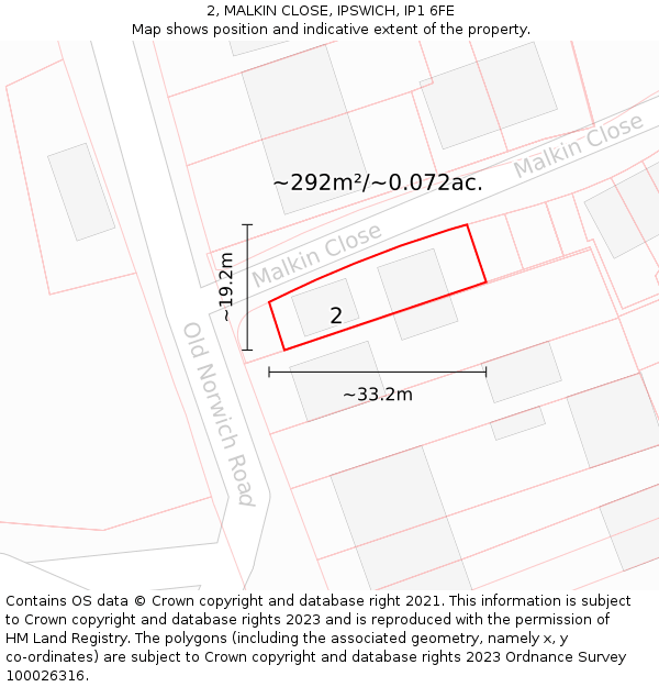 2, MALKIN CLOSE, IPSWICH, IP1 6FE: Plot and title map